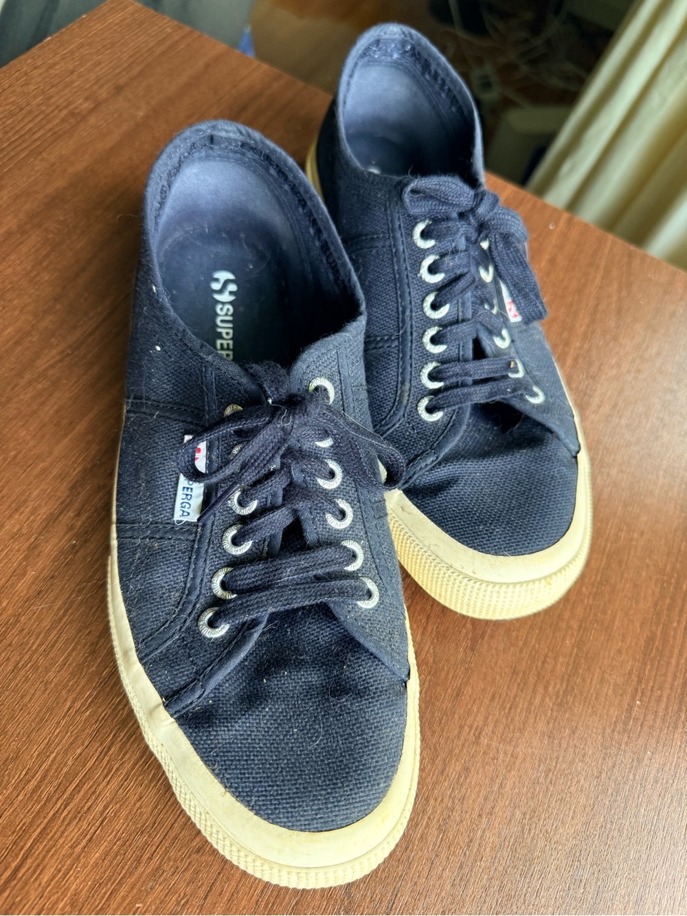 Superga Women's Navy Canvas Sneakers with Cream Gum Outsole